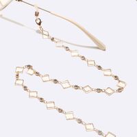 Gold-colored metal non-slip chain, with square and  rhinestone, for glasses and masks GL1610