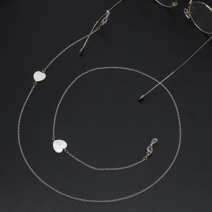 Gold-colored metal non-slip chain, with white heart, for glasses and masks GL706