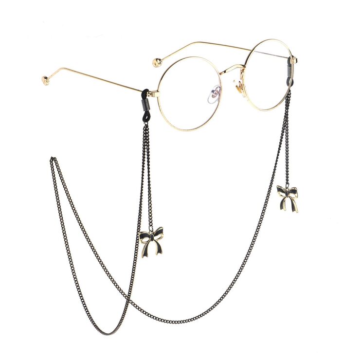Black-colored metal non-slip chain, with pendant bow, for glasses and masks GL773