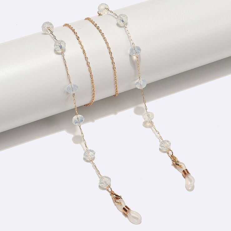 Gold-colored metal non-slip chain, with natural stone opal, for glasses and masks GL1536