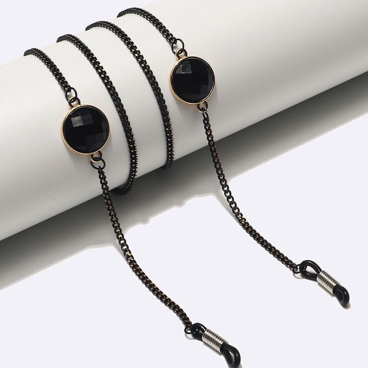 Black-colored metal non-slip chain, with black crystal, for glasses and masks GL1499