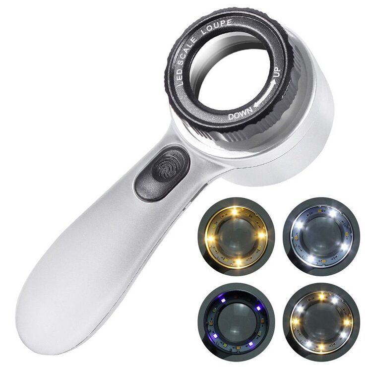 Magnifier with universal backlight, magnifying glass with handle 8690, diameter: 35 mm, magnification: 30X