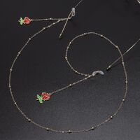 Gold-colored metal non-slip chain, with pendant red rose and beads, for glasses and masks GL554