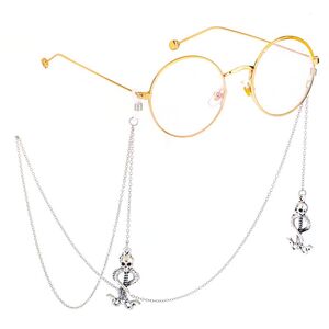 Металлическая нескользящая цепочка серебряного цвета, с подвеской в виде змей с черепом, для очков и масок GL475