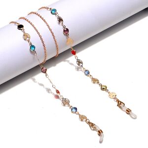 Gold-colored metal non-slip chain, with copper butterfly and colorful crystal, for glasses and masks GL1290