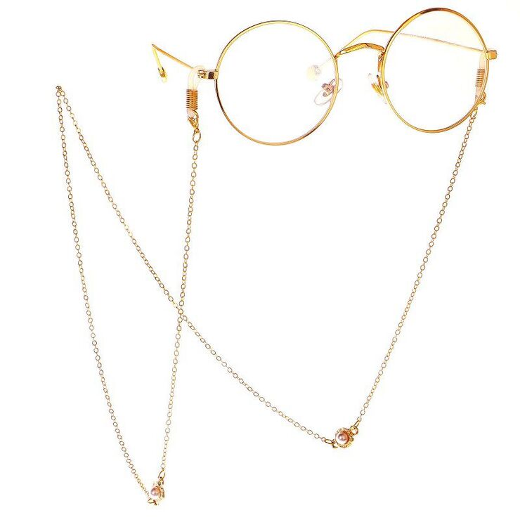 Gold-colored metal non-slip chain, with pearl ball, for glasses and masks GL104