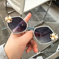 Plastic PC polygonal sunglasses with rhinestones 