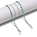 Silver-colored metal non-slip chain, with turquoise natural stone, for glasses and masks GS059