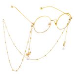Gold-colored metal non-slip chain, with pendant bow with pearl and beads, for glasses and masks GL573