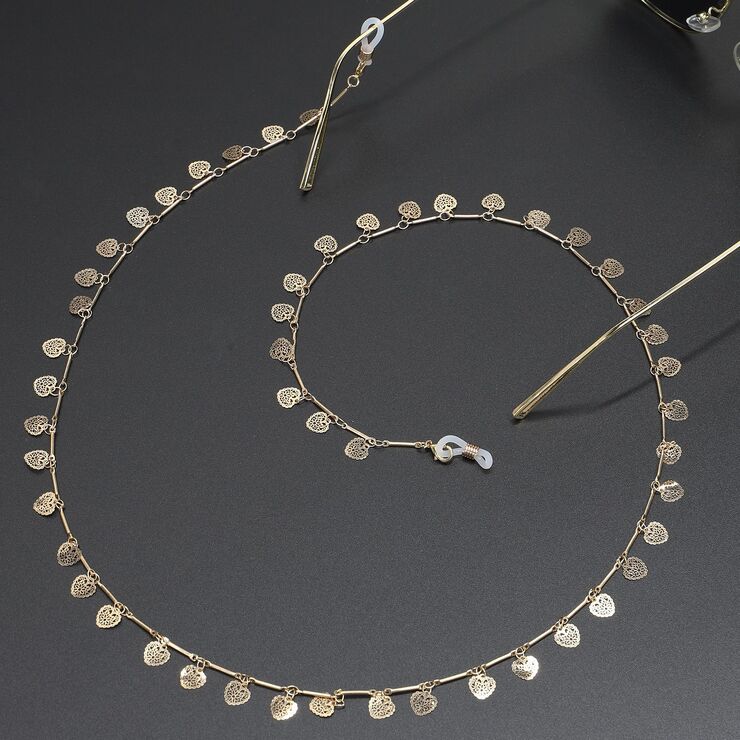 Металлическая  нескользящая цепочка, золотая полая с сердцами, для очков и масок GL333