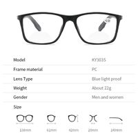 Reading PC plastic glasses bifocal with Blue Ray Cut protection and spring hinges KY3035双光, diopters from +1.00 to +4.00