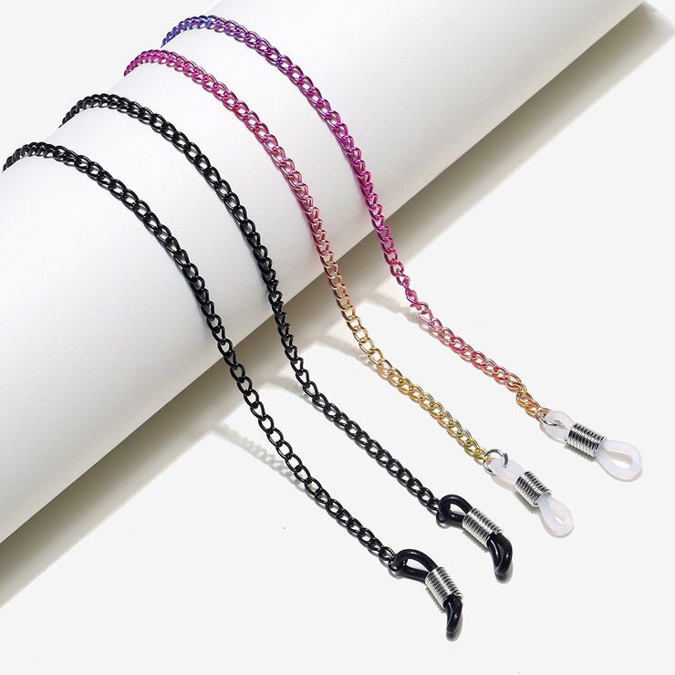 Металлическая нескользящая цепочка, комплект из 2-х предметов черная и цветная, для очков и масок GM018