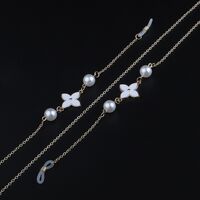 Gold-colored metal non-slip chain, with white pearl flower, for glasses and masks GL929