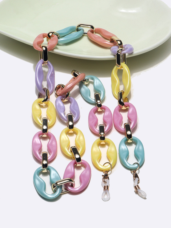 Набор из двух цепочек для очков из нержавеющей стали с разноцветными кристаллами GB143