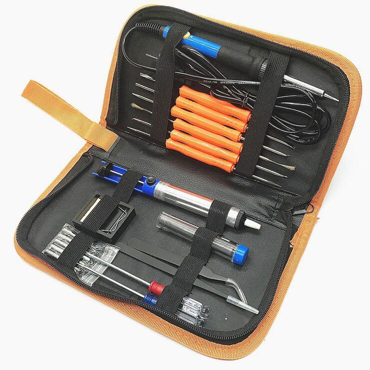 Soldering kit, 21 items, temperature-controlled soldering iron, 220 V supply