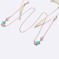 Metal non-slip chain, with turquoise cross and pearl, for glasses and masks GL1708