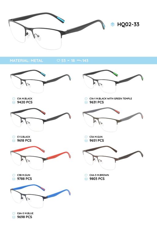 Metal frame with temples made of TR-90 material HQ02-33