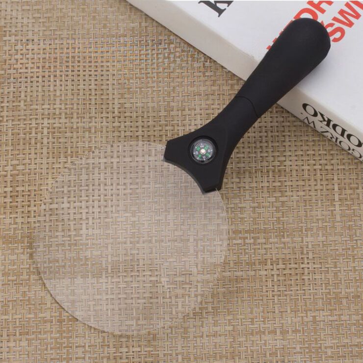Magnifier with universal backlight and compass, magnifying glass with handle 607-XX, diameter 135 mm, magnification: 2Х, 4Х