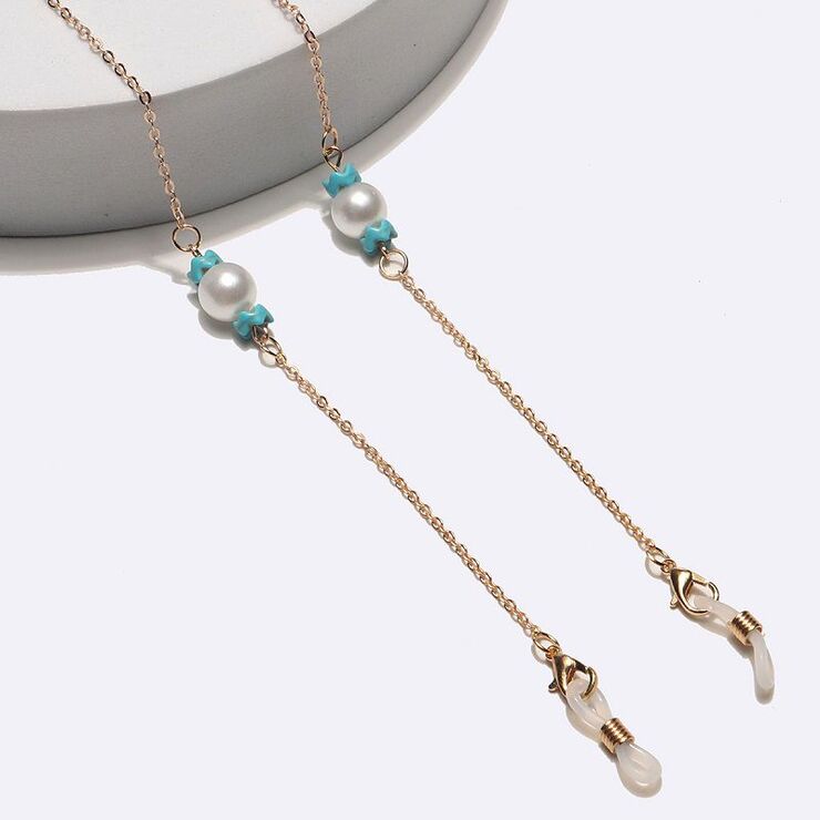 Gold-colored metal non-slip chain, with pearls, for glasses and masks GL1738