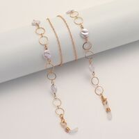 Gold-colored metal non-slip chain, with pearl and metal round, for glasses and masks GL1867