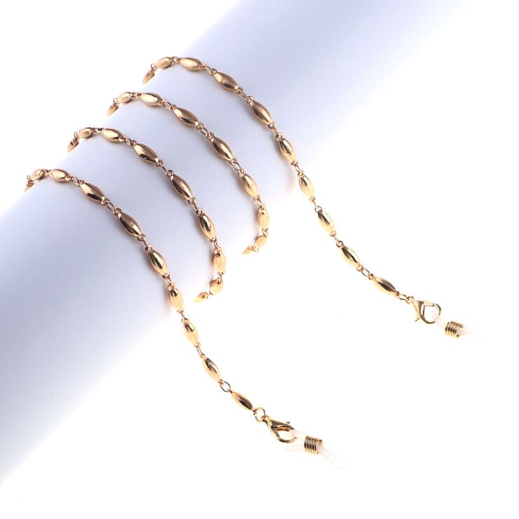 Gold-colored metal non-slip chain, with simple oval beads, for glasses and masks GL846