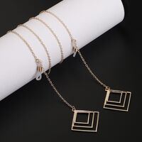 Gold-colored metal non-slip chain, with pendant multi-layer square, for glasses and masks GL870