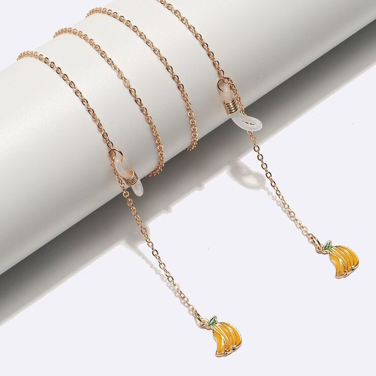 Gold-colored metal non-slip chain, with banana pendant, for glasses and masks GL1497