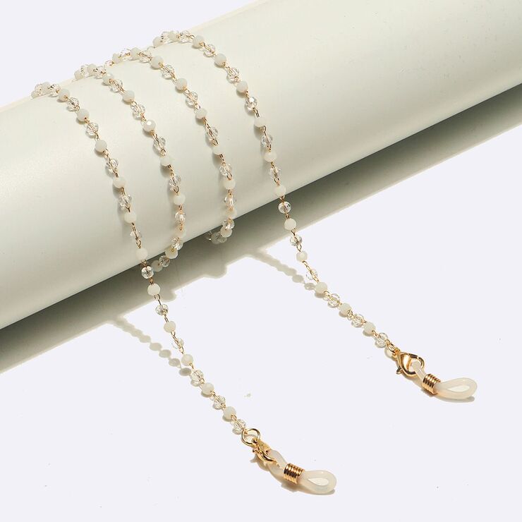 Gold-colored metal non-slip chain, with white crystal, for glasses and masks GL1275
