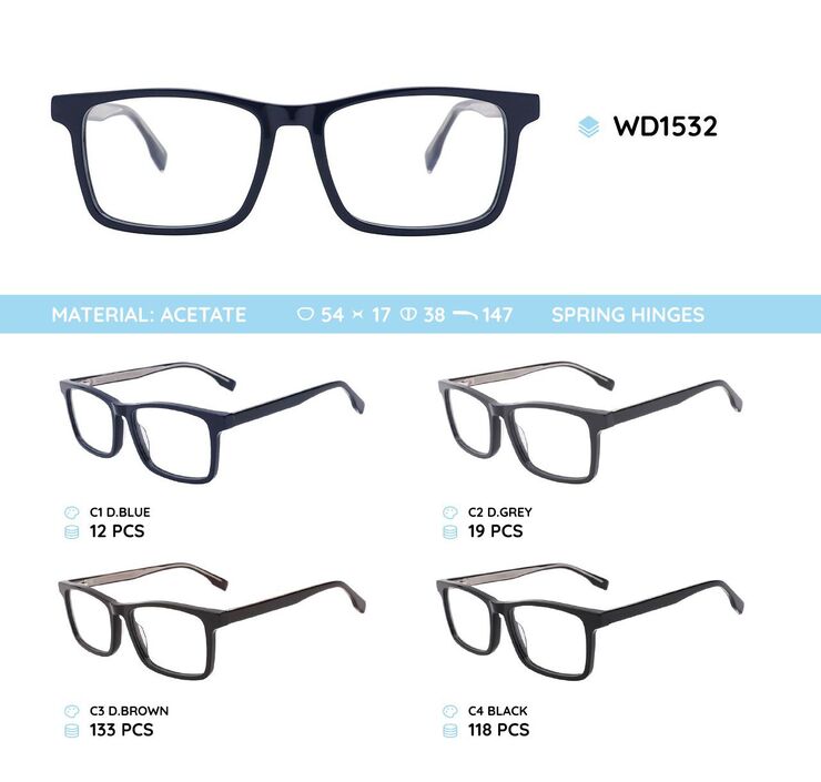 Plastic acetate eyeglasses frame for men with spring hinges WD1532