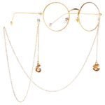 Gold-colored metal non-slip chain, with shell and pearl, for glasses and masks GL017