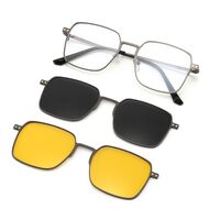Metal Blue Ray Cut protection men's frame + 2 magnet sunshade clip-ons 7013-GT