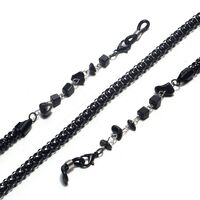 Black-colored metal non-slip chain, thick 6 mm with natural stone, for glasses and masks GL1439
