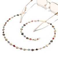 Gold-colored metal non-slip chain, with gold heart and colorful crystal, for glasses and masks GL1464