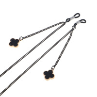 Металлическая нескользящая цепочка черного цвета, с подвеской в виде цветка клевера, для очков и масок GL854