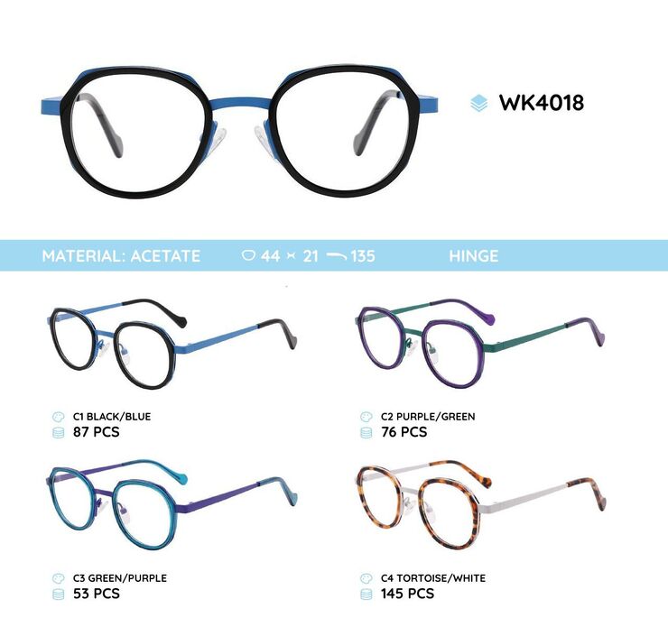 Acetate plastic frames for kids, with spring hinges WK4018