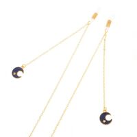 Gold-colored metal non-slip chain, with black moon and star pendant, for glasses and masks GL282