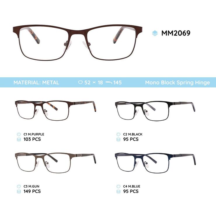 Metal men's frames for glasses with spring hinges MM2069