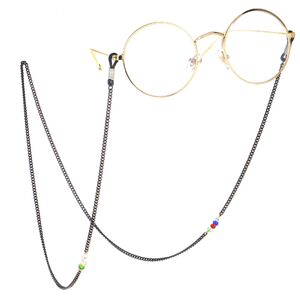 Black-colored metal non-slip chain, with colorful crystal, for glasses and masks GL092
