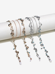 Цепочка для очков со стразами и ракушками, комплект из двух штук, золотая и черная GM033