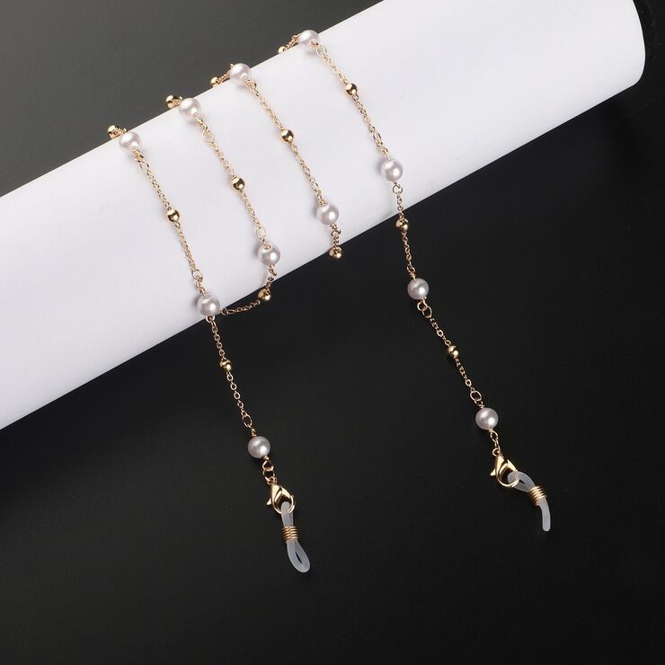 Gold-colored metal non-slip chain, with pearl bead, for glasses and masks GL946