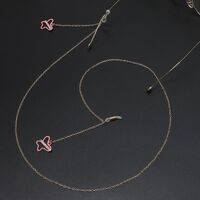 Gold-colored metal non-slip chain, with pendant pink butterfly with rhinestone, for glasses and masks GL711