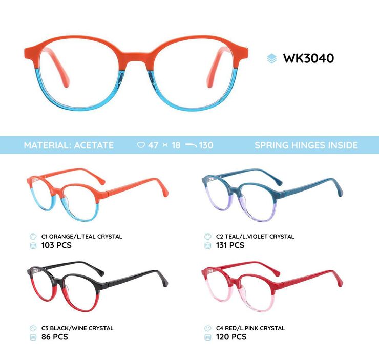 Acetate plastic frames for kids, with spring higes WK3040