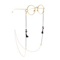 Gold-colored metal non-slip chain, with ceramic beads and tassel, for glasses and masks GL924