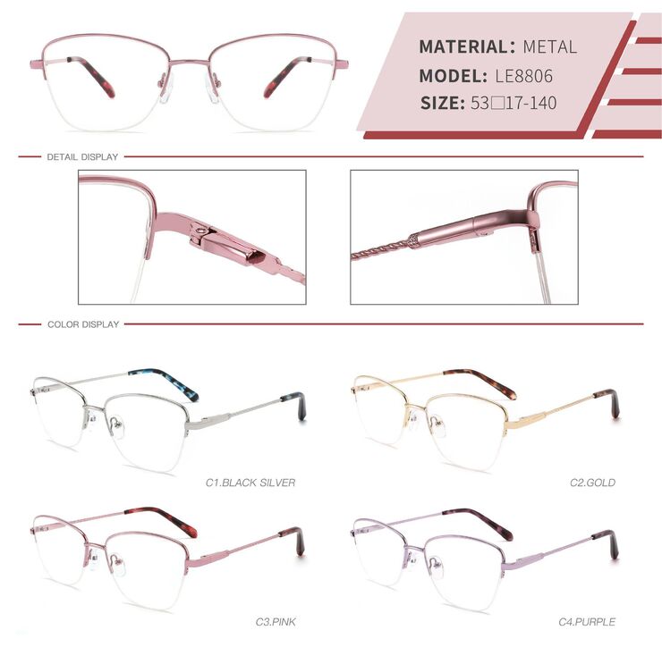 Оправа металлическая полуободковая с флексом LE8806-DA