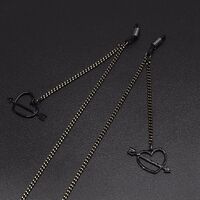 Black-colored metal non-slip chain, with pendant hollow heart-piercing, for glasses and masks GL543