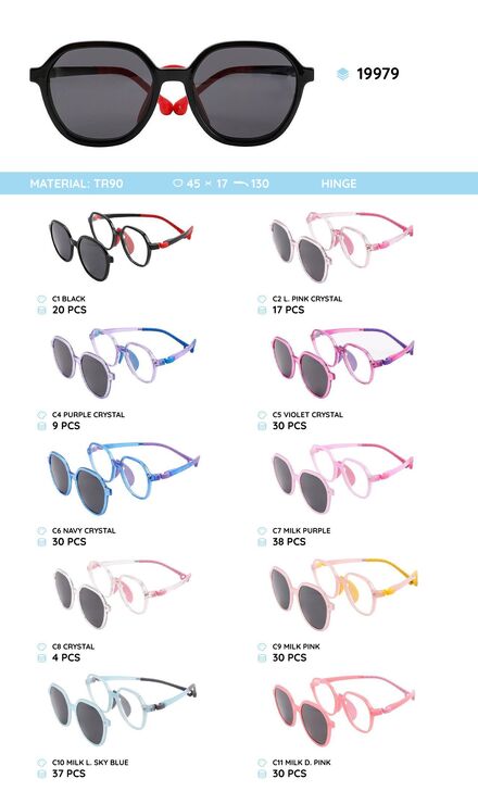 TR-90 plastic frames for kids with a sun protection clip-on 19979