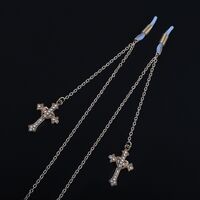 Gold-colored metal non-slip chain, with pendant cross with rhinestones, for glasses and masks GL756