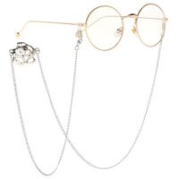 Металлическая нескользящая цепочка серебряного цвета, с большой розой, для очков и масок GL068