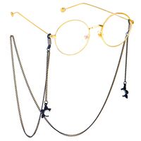 Black-colored metal non-slip chain, with pendant black star and pearl, for glasses and masks GL499
