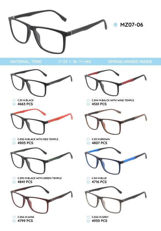 TR-90 plastic frames for glasses with spring hinges MZ07-06